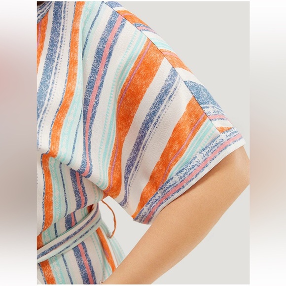 BloomChic Plus Size Striped Contrast Dolman Sleeve Button Up Pocket Belt Romper - Picture 5 of 8